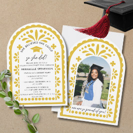 Gold Yellow Papel Picado Talavera Photo Graduation Inbjudningar