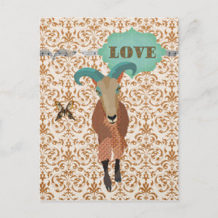 Golddust Aoudad & Butterfly Damask Postcard Kärlek Vykort