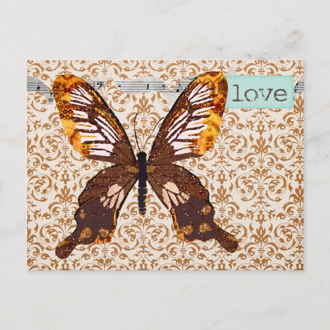 Golddust Butterfly Damask Kärlek vykort (Framsida)