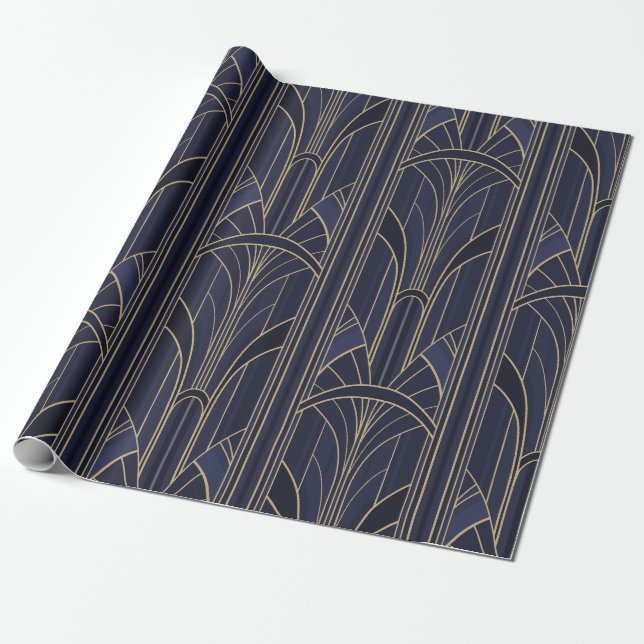 Golden20:s Art Deco - Midnight Blue Presentpapper (Utrullad)