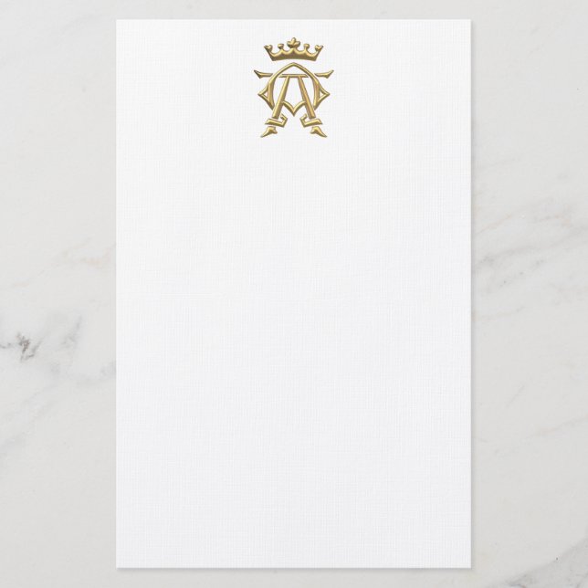 Golden "3-D" alfa- och Omega w/Krona-symbol Brevpapper (Framsida)