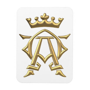 Golden "3-D" alfa- och Omega w/Krona-symbol Magnet