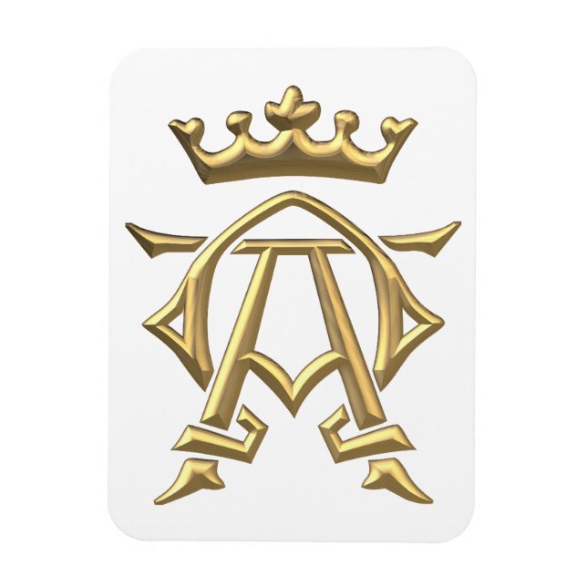 Golden "3-D" alfa- och Omega w/Krona-symbol Magnet (Vertikal)