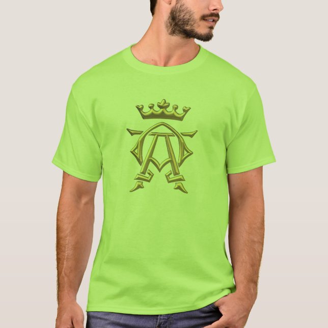 Golden "3-D" alfa- och Omega w/Krona-symbol Tee (Framsida)