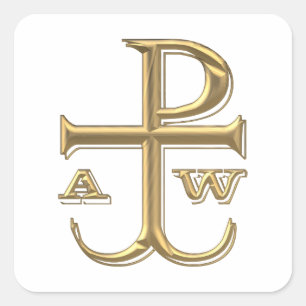 Golden "3-D" Chi-Rho med Anchor Fyrkantigt Klistermärke