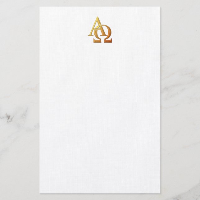 Golden "3D"-symbol för Alfa och Omega Brevpapper (Framsida)