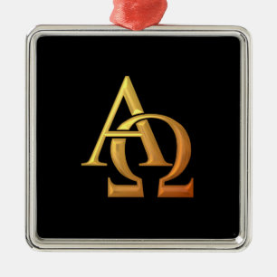 Golden "3D"-symbol för Alfa och Omega Julgransprydnad Metall
