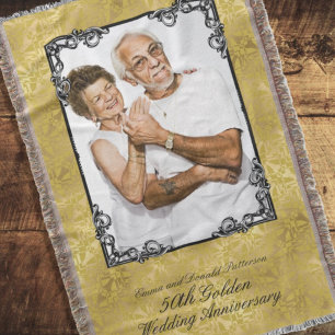 Golden 50:e Bröllop-årsdagen Foto Monogram Filt