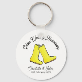 Golden 50:e Bröllop-årsdagen gult welly boot Nyckelring