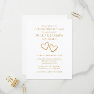 Golden 50:e Bröllop-årsdagen Party Heart-Anpassnin Inbjudan Vykort