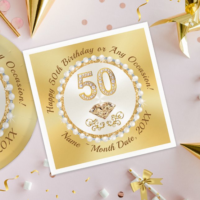 Golden, 50:e födelsedagstidningen Napkins Personli Pappersservett (Skapare uppladdad)