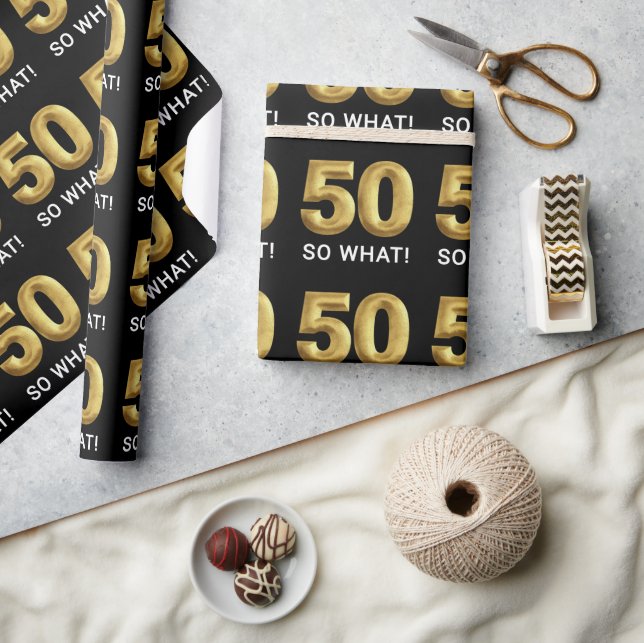 Golden 50 So What Funny Birthday Party Presentpapper (Hantverk)