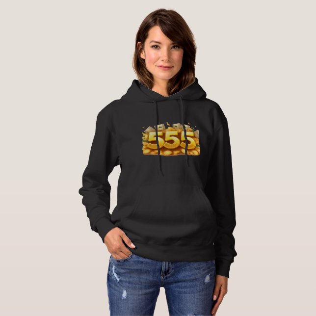 Golden 555 Hoodie – Spiritual & Stylish Black Hood T Shirt (Hel framsida)