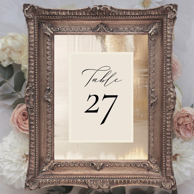 Golden Abstrakt | ELEGANT BRÖLLOP Bordsnummer (A modern, faux gold abstract wedding table card with a neutral beige center and elegant calligraphy)