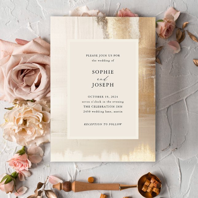 Golden Abstrakt | ELEGANT BRÖLLOP Inbjudningar (An elegant, faux gold wedding invitation)