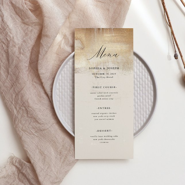 Golden Abstrakt | ELEGANT BRÖLLOP Meny (An elegant, neutral colored wedding menu with faux gold abstract accents)