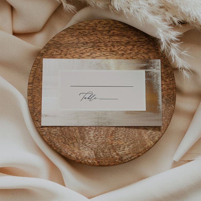 Golden Abstrakt | Flat från Elegant bröllop Placeringskort (An elegant, faux gold abstract look wedding table card with a neutral beige center and calligraphy)