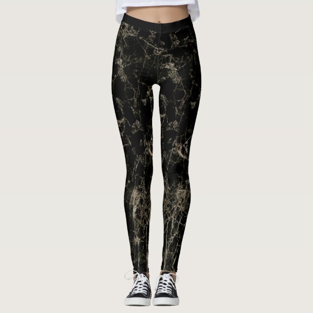 Golden abstrakt marble struktur leggings (Framsida)