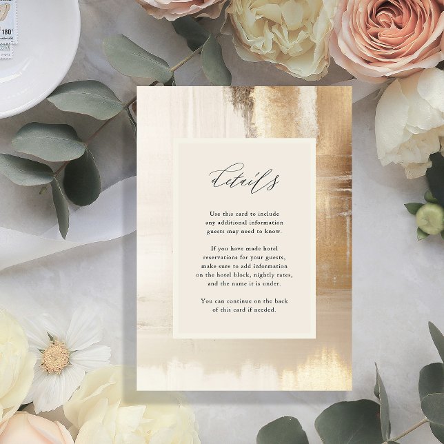 Golden Abstrakt | Modern information om Bröllop Tilläggskort (An elegant, faux gold and neutral abstract design on this modern wedding details card)