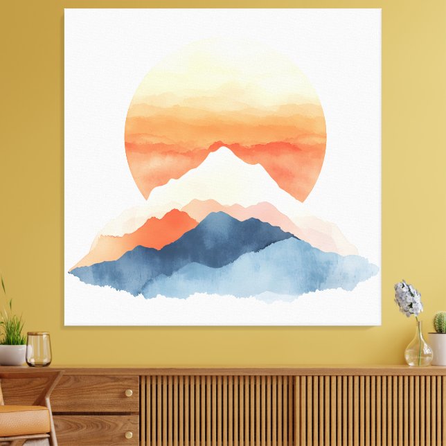 Golden Abstrakt Mountain Peak Sunrise Canvastryck (Insitu (Vardagsrum))