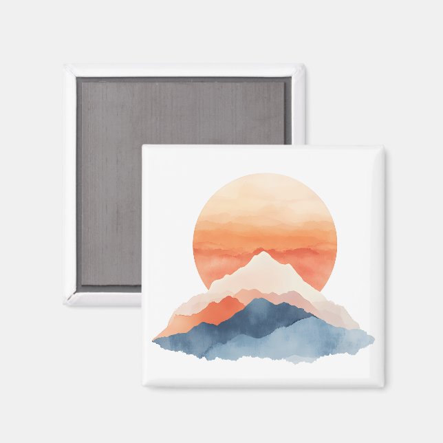 Golden Abstrakt Mountain Peak Sunrise Magnet (Front/Back)