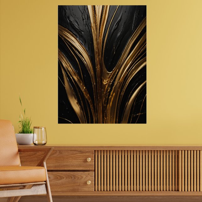 Golden Abstrakt Poster | Elegant Black Guld Luxury (Vardagsrum 2)