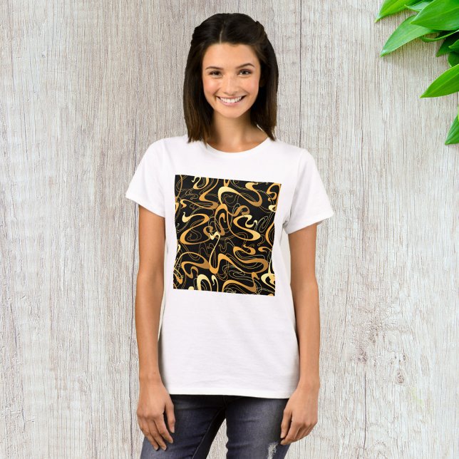 Golden Abstrakt Swirl Mönster T Shirt (Skapare uppladdad)