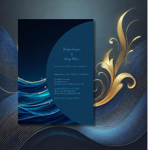 Golden Accentated Abstrakt Ocean Vinkarare bröllop