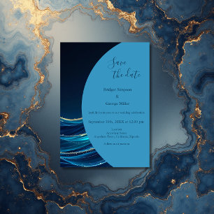 Golden Accentated Abstrakt Ocean Vinkarare bröllop Inbjudningar