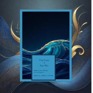 Golden Accentated Abstrakt Ocean Vinkarare bröllop Inbjudningar