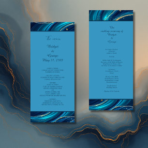 Golden Accentated Abstrakt Ocean Vinkarare bröllop Program
