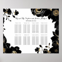 Golden Accentated Black Blommigt Seating Chart