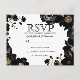Golden Accented Black Blommigt OSA Postcards Inbjudan Vykort