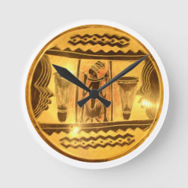 Golden African Ethnic Art Print Design Rund Klocka