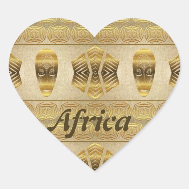 Golden Afrika. Stammasken Gulden mönster. Hjärtformat Klistermärke (Framsida)