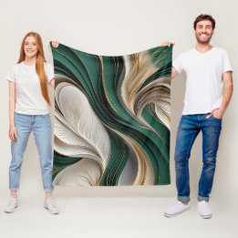 Golden Air – Emerald & Guld Flödande Abstrakt Fleecefilt