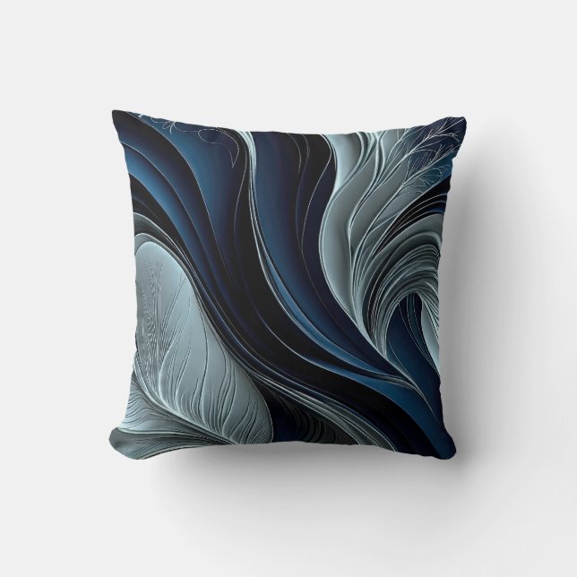 Golden Air – Indigo Flowing Abstract Throw Pillow Kudde (Framsida)