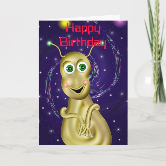 Golden Alien Birthday Card Kort (Framsida)