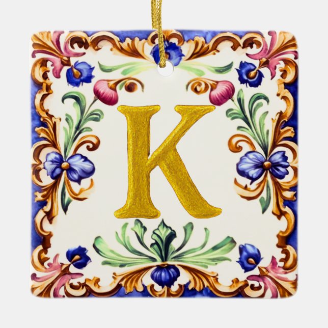 Golden Alphabet – Letter K Julgransprydnad Keramik (Framsida)