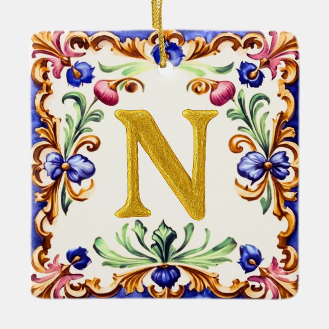 Golden Alphabet – Letter N Julgransprydnad Keramik (Framsida)