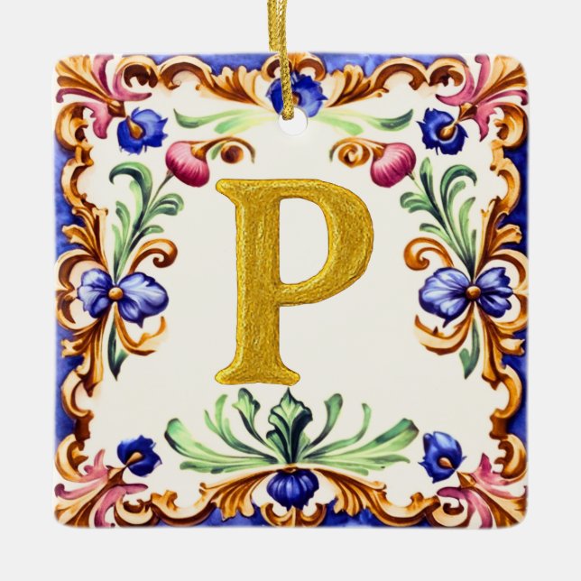 Golden Alphabet – Letter P Julgransprydnad Keramik (Framsida)