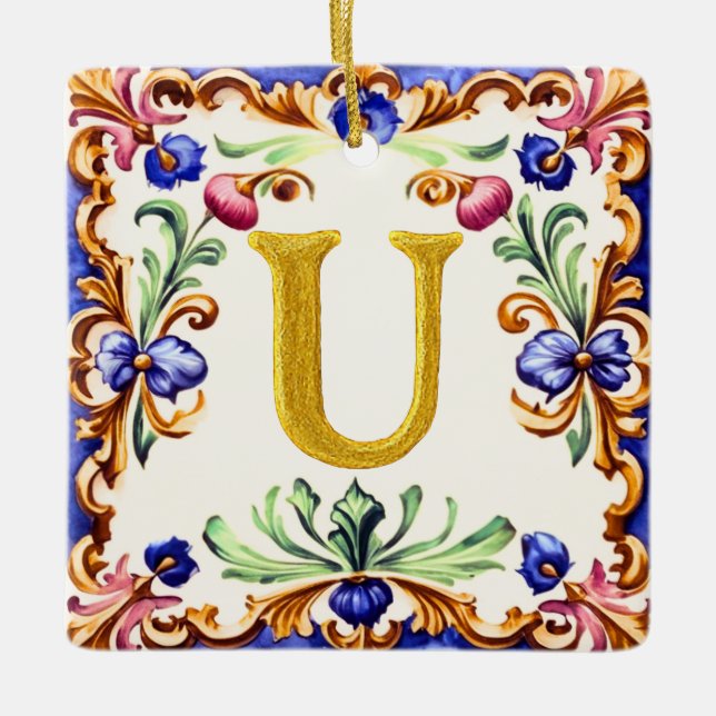 Golden Alphabet – Letter U Julgransprydnad Keramik (Framsida)