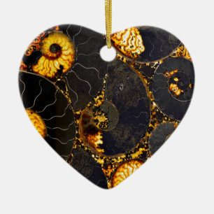 Golden Amber Black Nautilus snäcka mönster, fossil Julgransprydnad Keramik