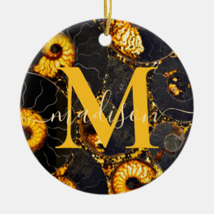 Golden Amber Black Nautilus snäcka mönster, fossil Julgransprydnad Keramik