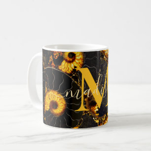 Golden Amber Black Nautilus snäcka mönster, fossil Kaffemugg