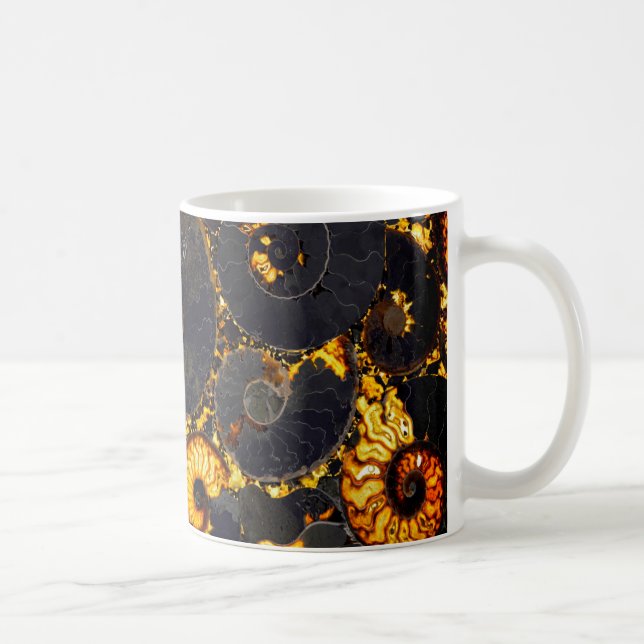 Golden Amber Black Nautilus snäcka mönster, fossil Kaffemugg (Höger)