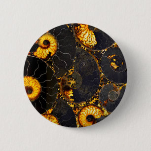 Golden Amber Black Nautilus snäcka mönster, fossil Knapp