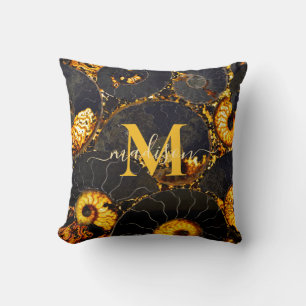Golden Amber Black Nautilus snäcka mönster, fossil Kudde