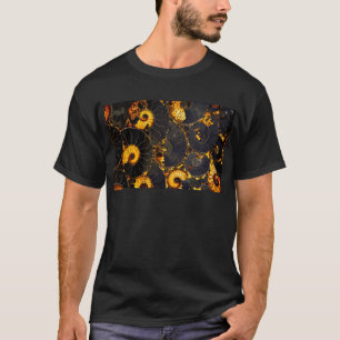 Golden Amber Black Nautilus snäcka mönster, fossil Tee Shirt