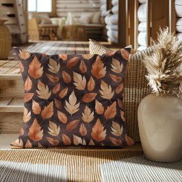 Golden Amber Brown Autumn Leaf Pattern Kudde